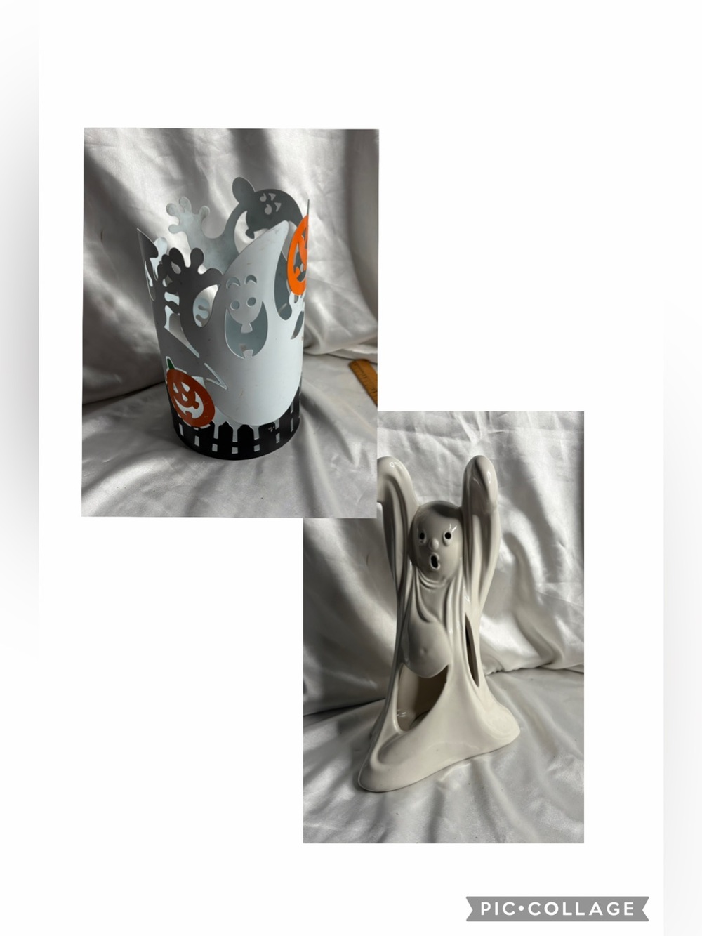 LOT OF 2 HALLOWEEN GHOST CANDLE HOLDERS